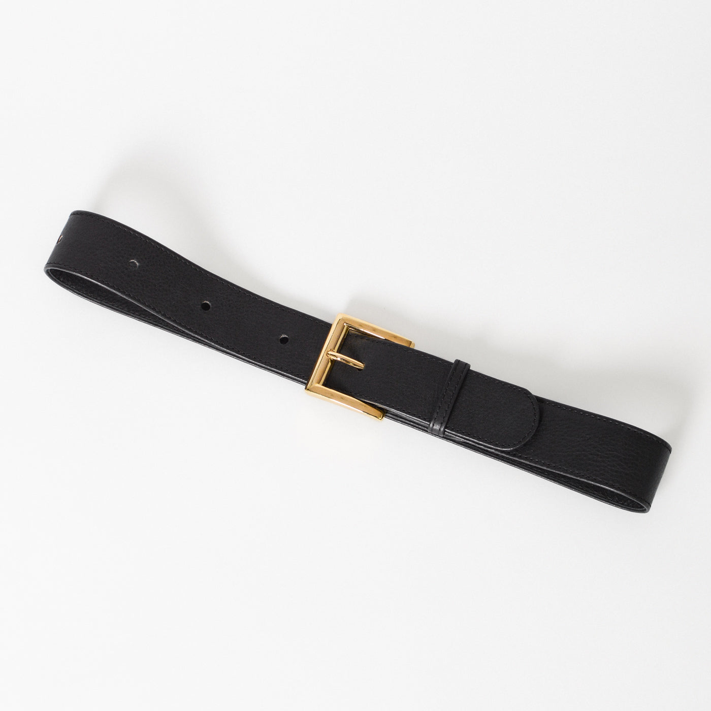 Leather Belt Gold Buckle in Black