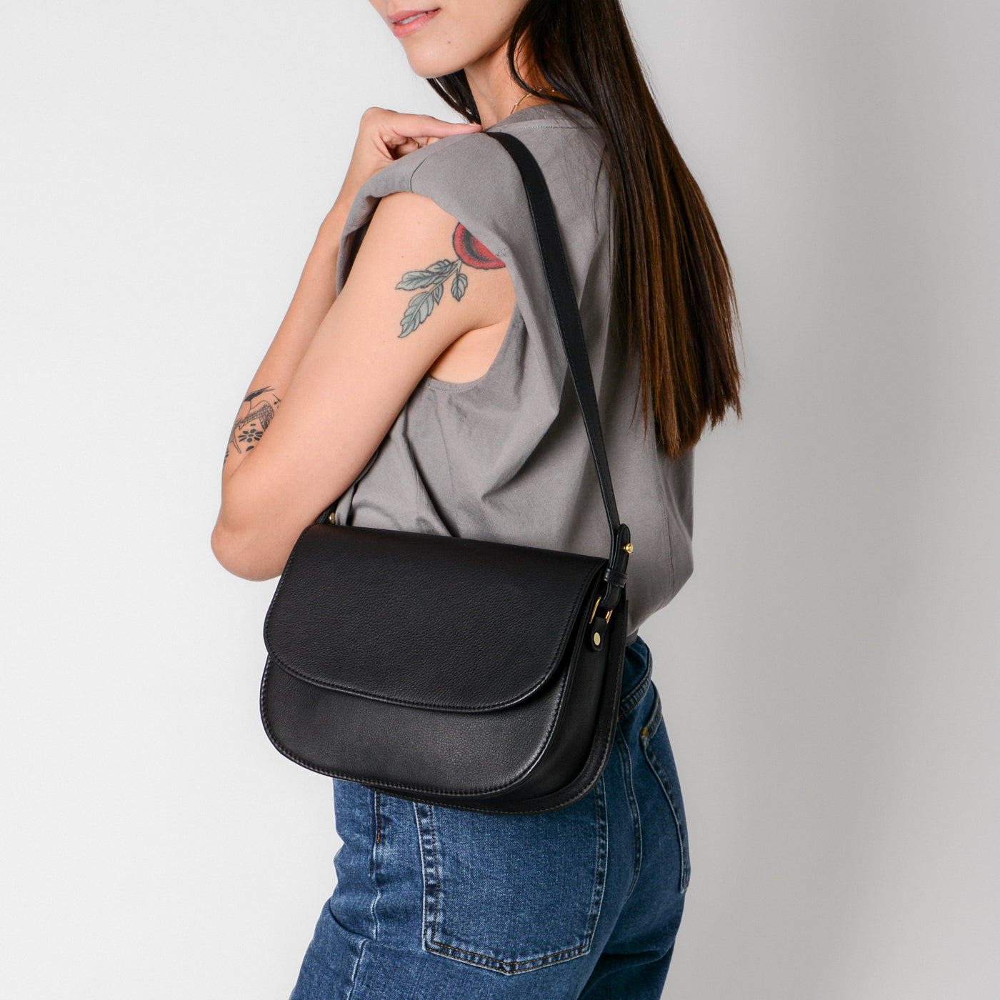 Black leather saddle crossbody bag Clearance