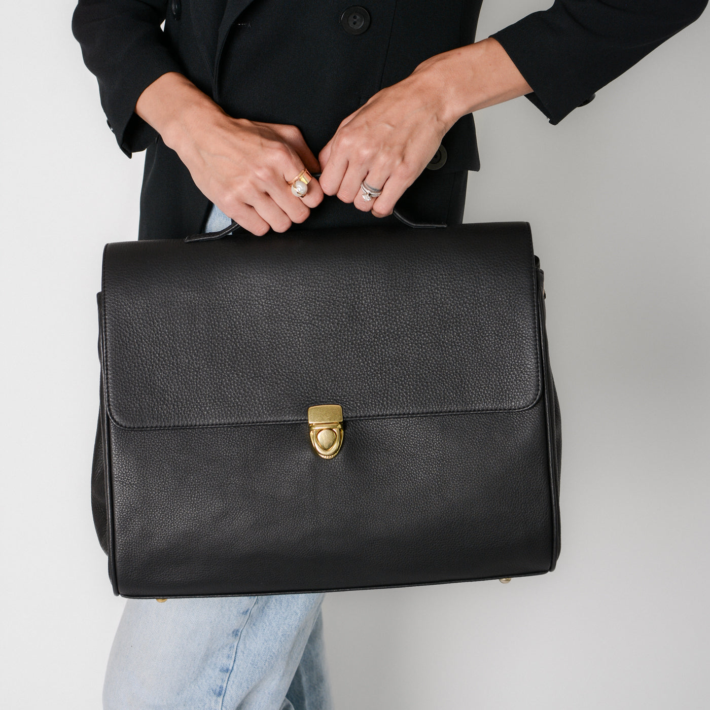 Leather Briefcase Women Black Leather Messenger Bag 