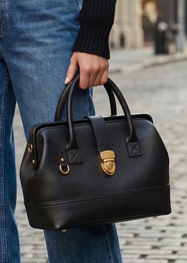 Handcrafted Refined Doctor bag in Black Full Grain Leather
