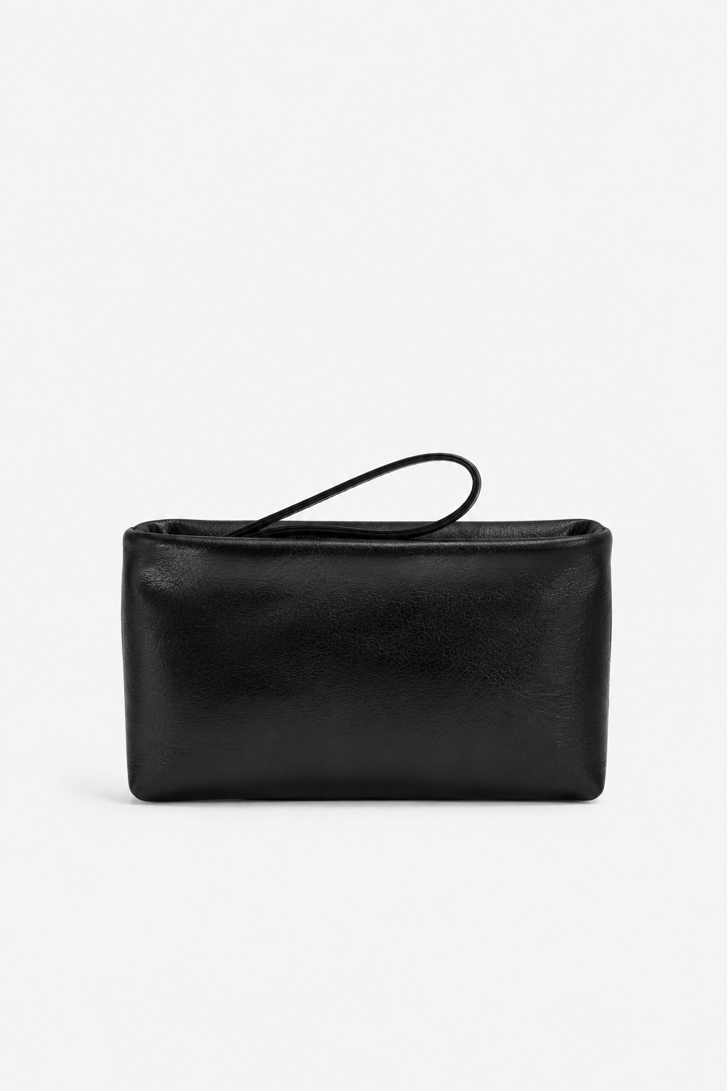 A black designer leather clutch with a leather wristlet 