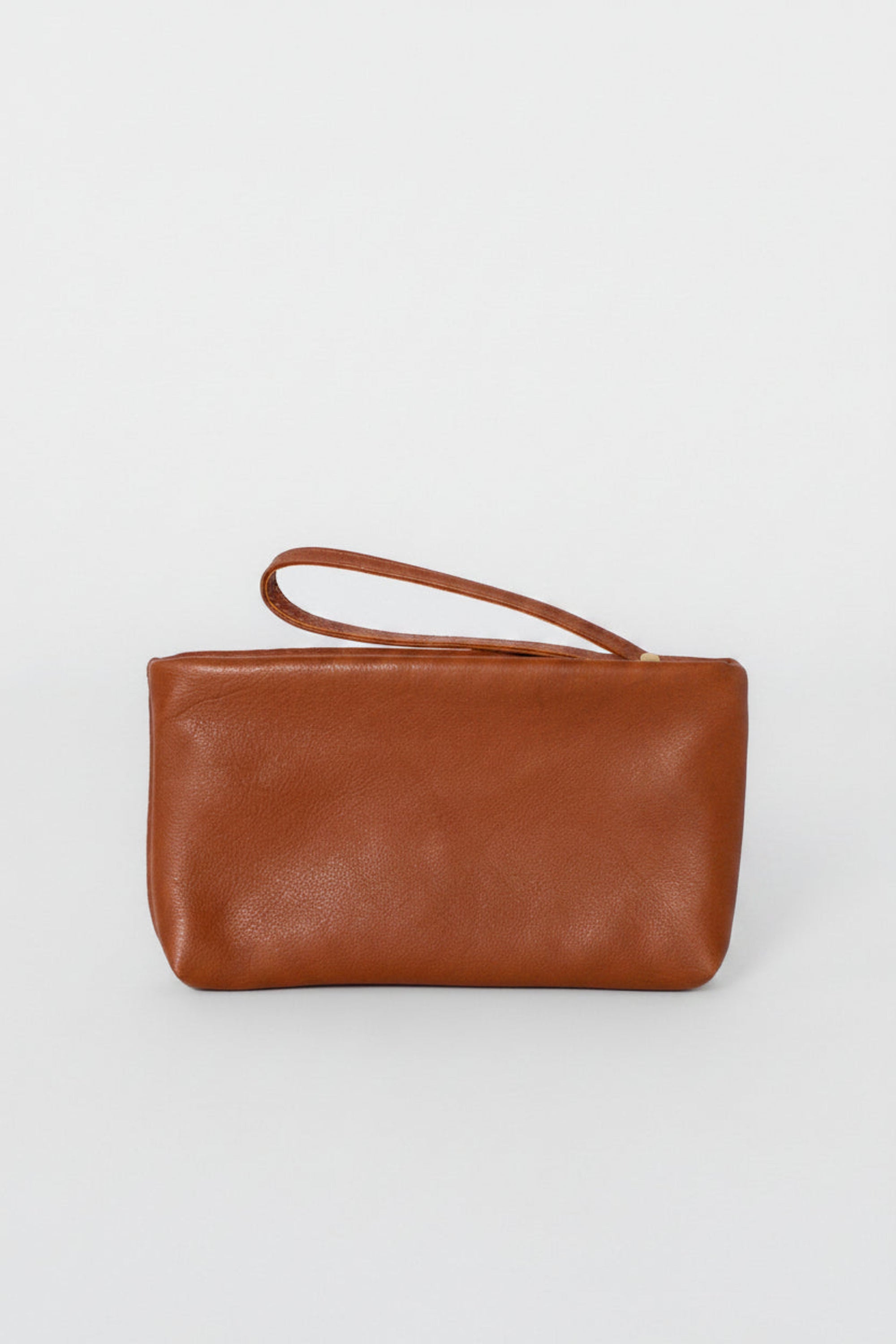 Bella Mini wristlet in the color brown, zipper closure, and a slight touch of gold hardware