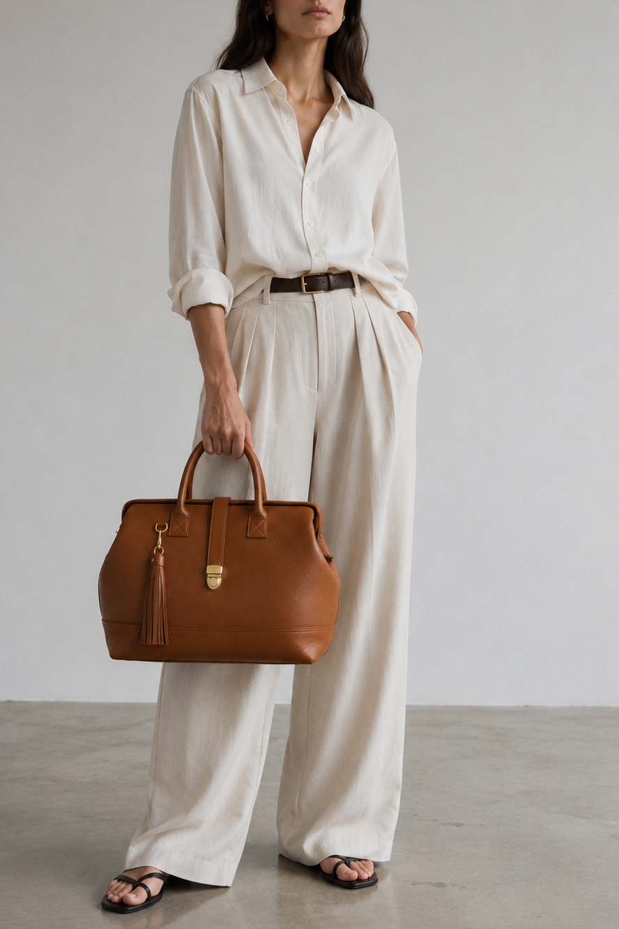 Handcrafted Doctor bag weekender with a luggage pass through pocket and gold hardware. Metal frame closure. hardware is solid brass. 