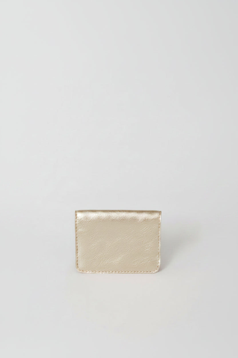 Folder over wallet metallic gold leather front view 