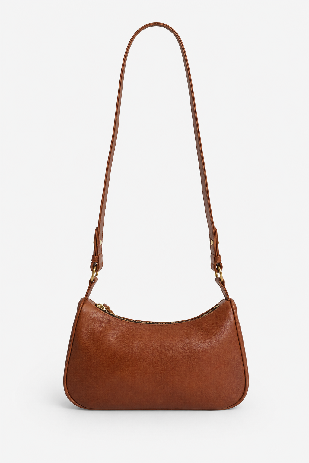 Full grain leather handbag shoulder bag in brown with gold hardware. 