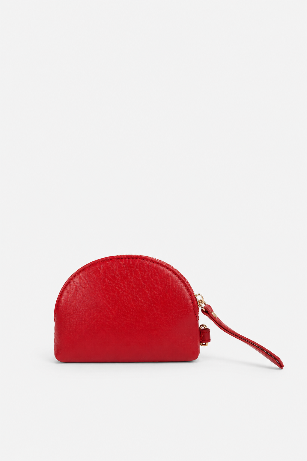 Leather Half Moon Coin Purse in the color red against a white background. 