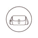 A minimalist black line icon of a satchel-style shoulder bag centered inside a circular frame on a white background.