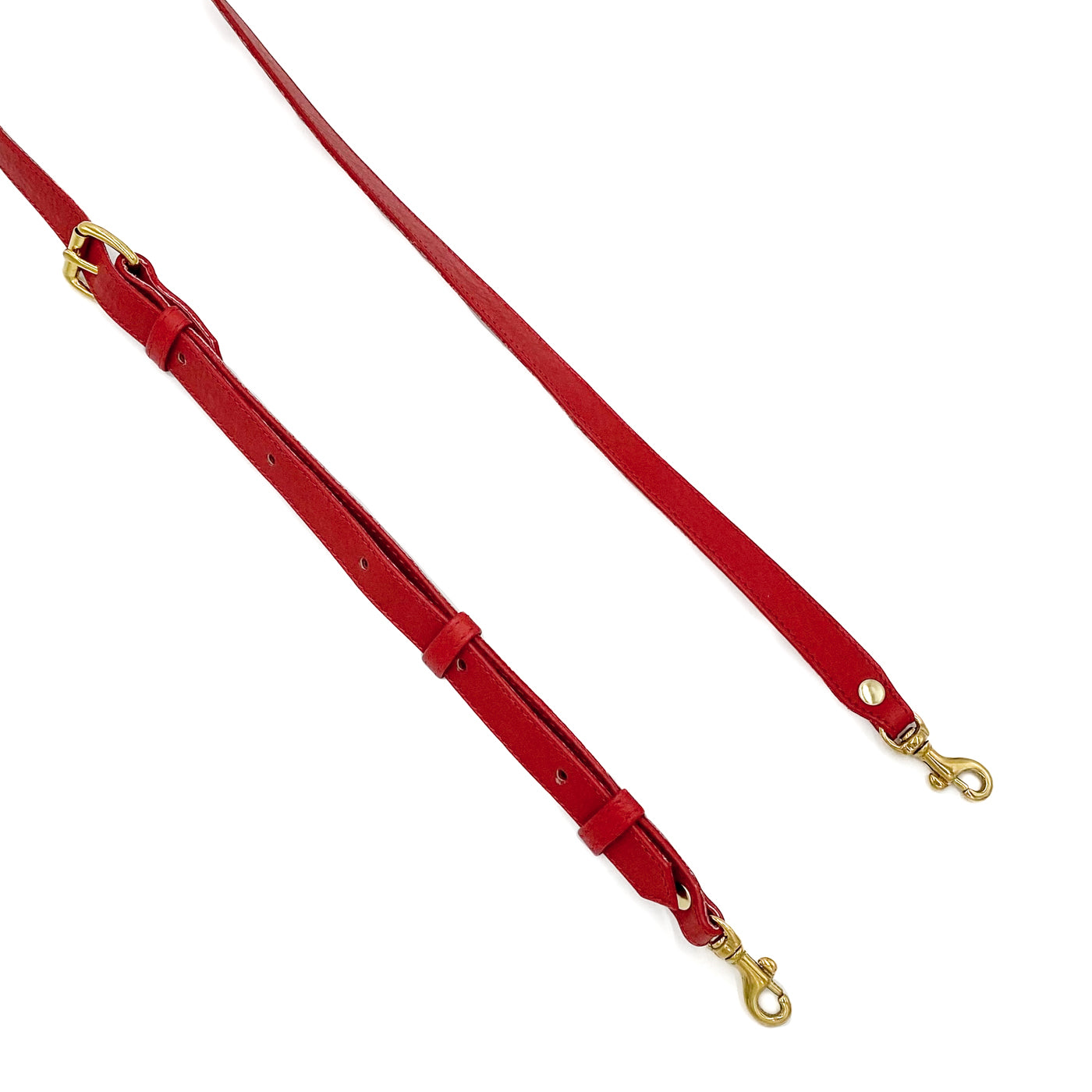 Leather crossbody strap in red with gold hardware