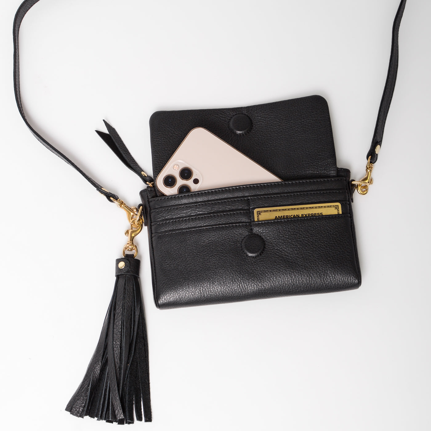 Black Leather Tassel Handbag by Hilly Horton Home - hillyhorton.co.uk
