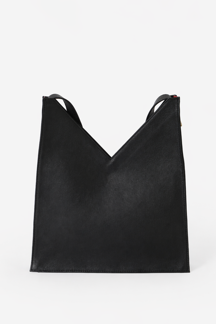 Black tote bag on a white background