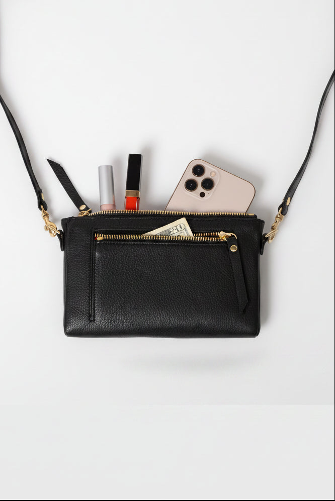 Work Travel Wallet shown this what fits inside the ziper pocket which includes a smart phone, lip gloss, cash, and makeup stick. 