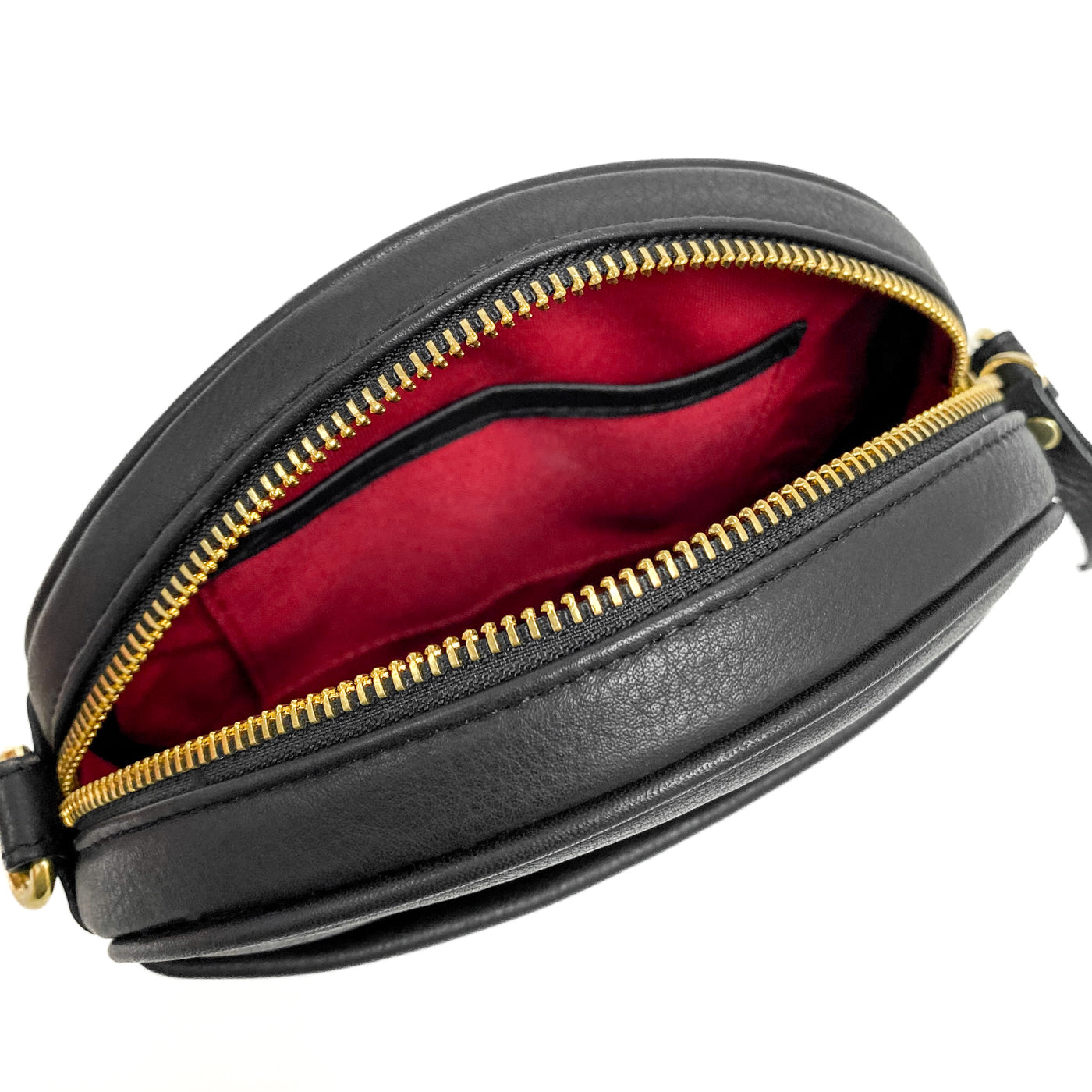 Mini Round Leather Crossbody Bag Black Leather Shoulder Purse for Women, Red